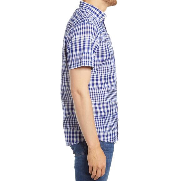 1901 Trim Fit Button Down Short Sleeve Shirt Sz Small White Blue Kat Plaid NWT - Picture 4 of 7